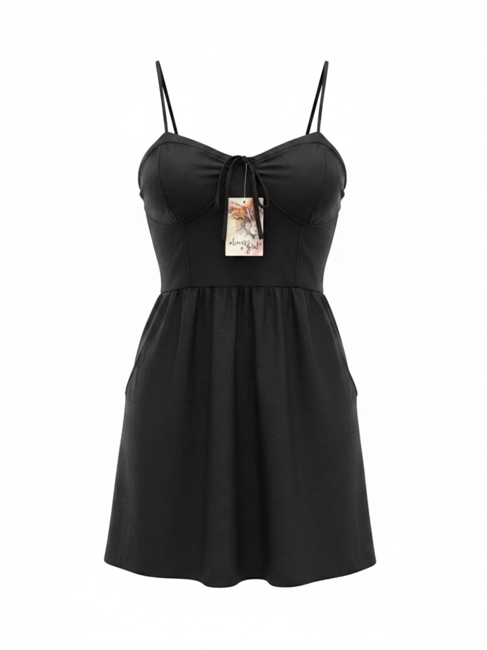 NWT About A Girl Black Spaghetti-Strap Romper with Tie Front